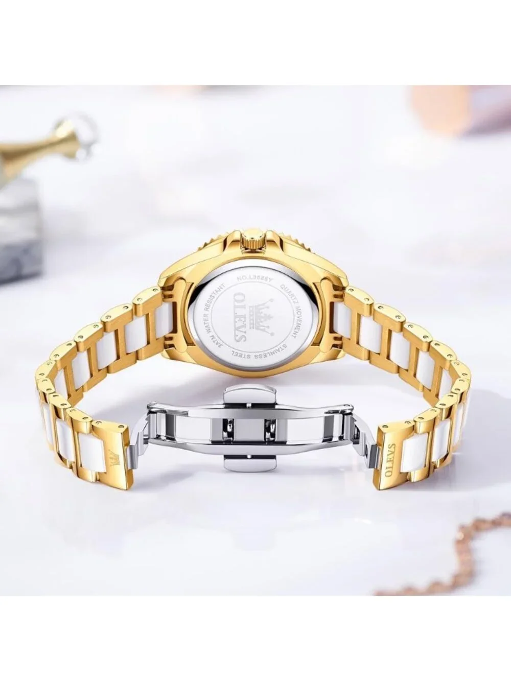 Women's Gold White Dial Fashion Stainless Steel Waterproof Date Wrist Watches
